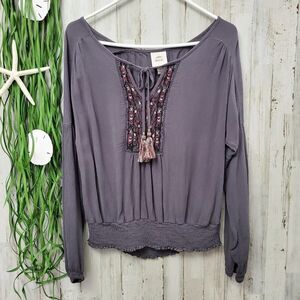 Knox Rose Boho Embroidered Rayon Blouse Lavendar Size Small